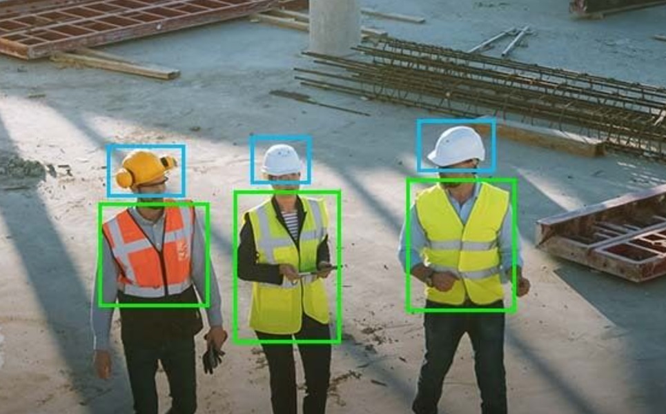 PPE detection — hard hat and vest detection with bounding boxes