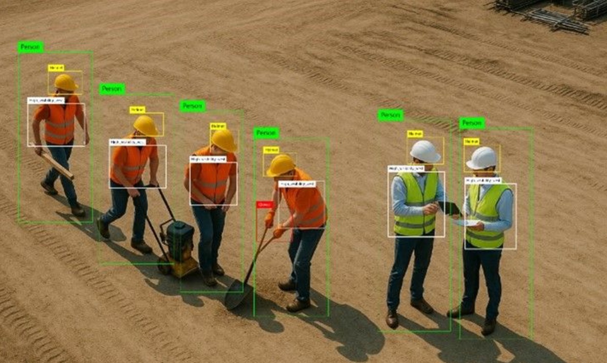 PPE detection — multiple workers detected with AI